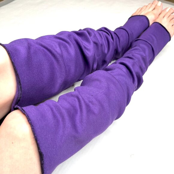 Purple Thigh Highs Ribbed Knit Leg Warmers Long Cotton Knee Socks Covers Legging - Picture 9 of 9